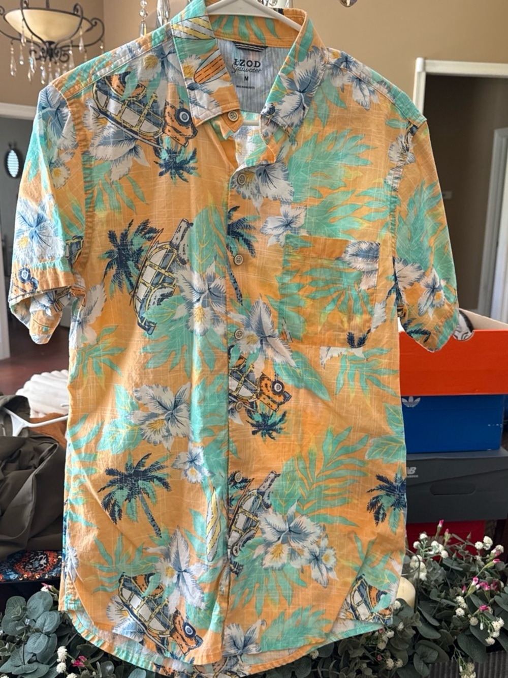Izod Orange Tropical Print Short-Sleeve Button-Down Shirt